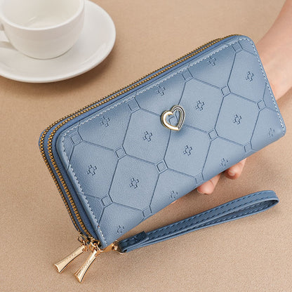 💥💥2025 Új, nagy kapacitású, dupla cipzáras pénztárca színes blokkos dizájnnal