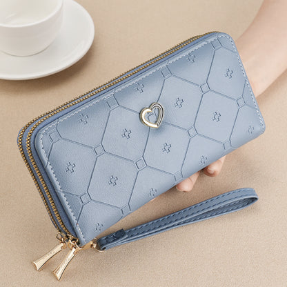 💥💥2025 Új, nagy kapacitású, dupla cipzáras pénztárca színes blokkos dizájnnal